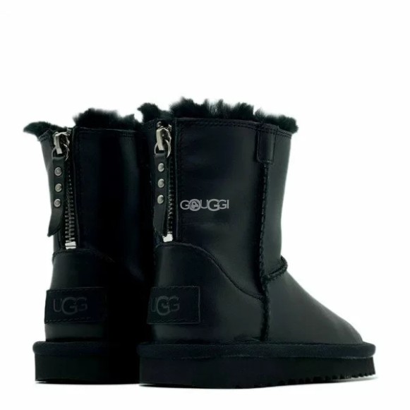 Ugg Kids Classic Short Zip Leather Black