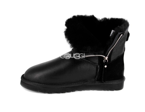 Mini Double Zip Metallic Black